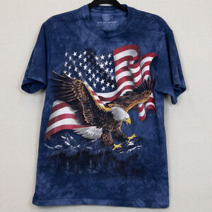 The Mountain American flag eagle patriotic blue tie dye t-shirt-M